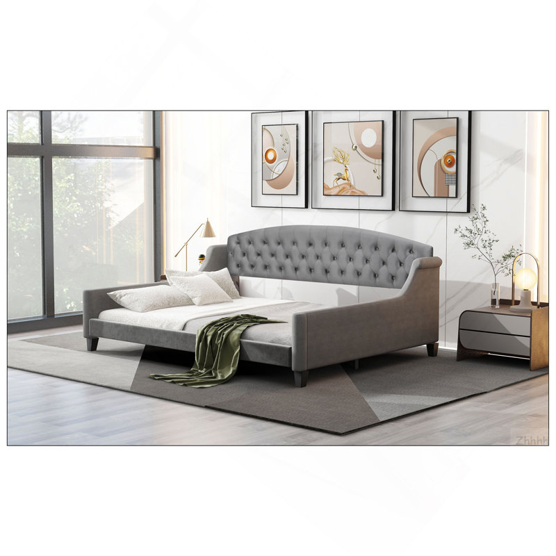Modern Luxury Tufted Button Daybed, Full, Gray