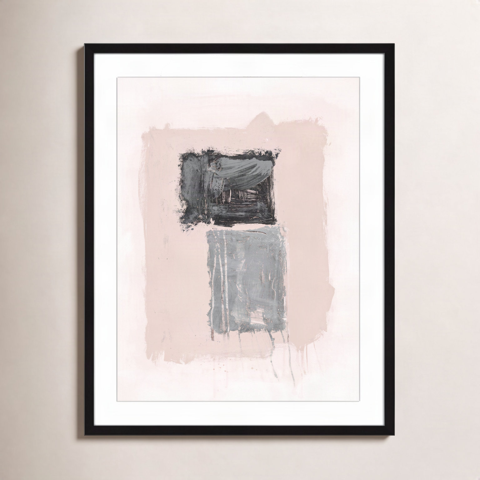 Pink, Black and Silver Shimmer II Print, 29.5" H x 23.5" W x 1.25" D, Black Matted Picture Framed