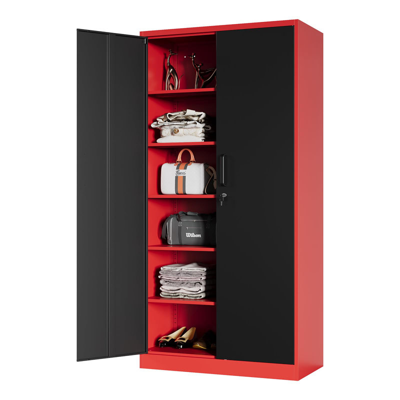 Ashlei Metal Single Storage Cabinet ( 72'' H X 36'' W X 18'' D), Red/Black