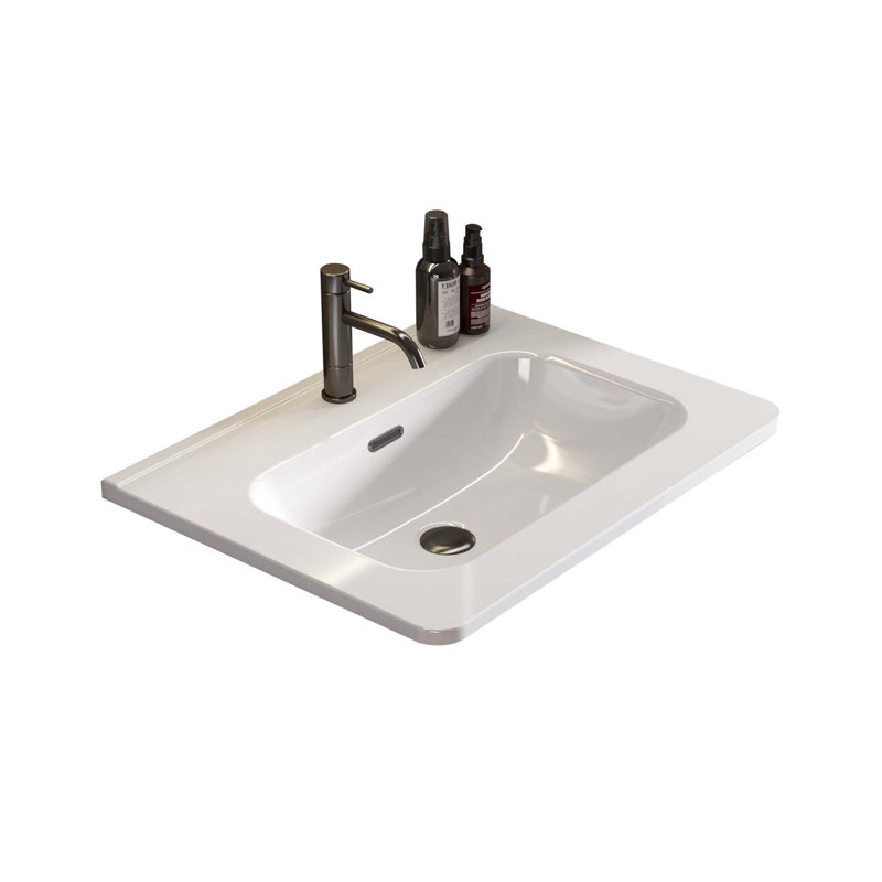 Integrated Glossy Ceramic Basin, Drain And Faucet NOT INCLUDED
