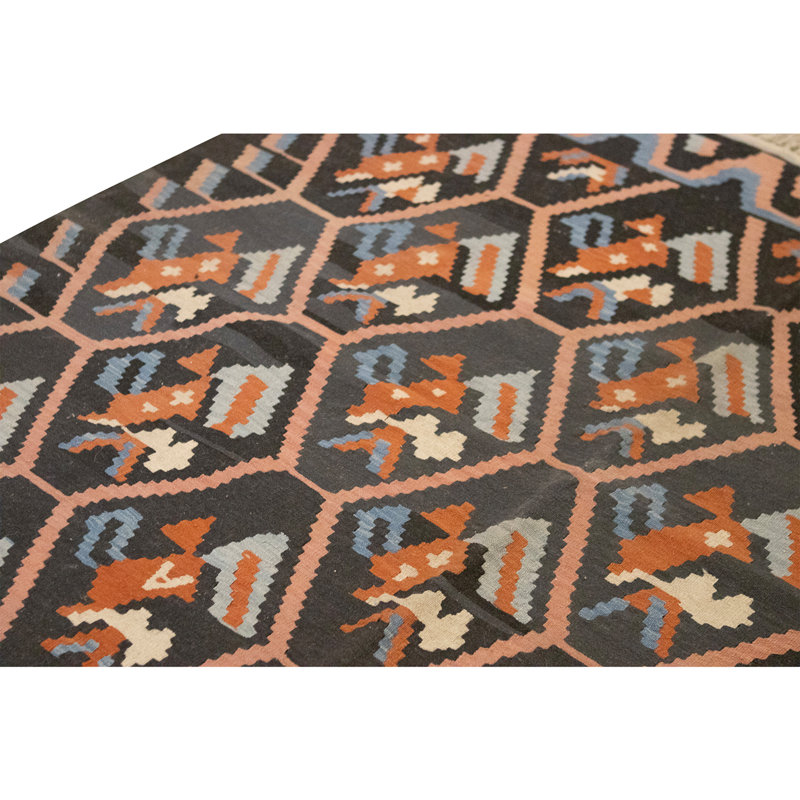 Hand Knotted Wool Area Rug in Black