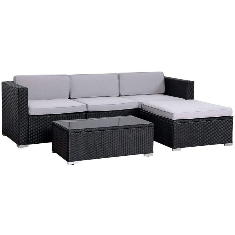 Ferdaws Metal 4 - Piece Sofa Set with Cushions, Black, Light Grey