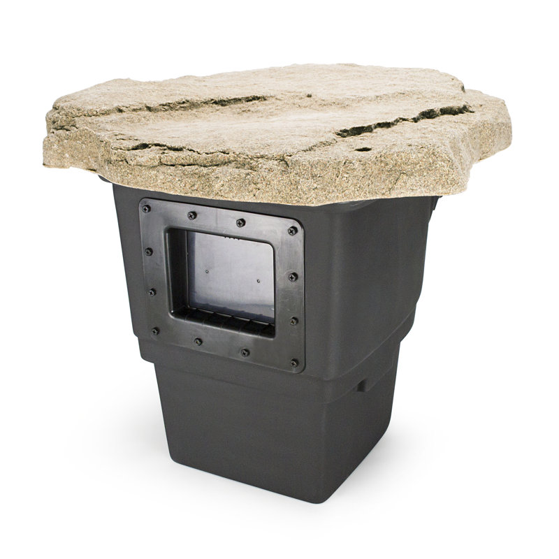 Black High-Density Polyethylene Pond Skimmer with Faux Rock Lid