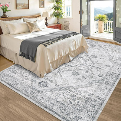 Tapis lavables pour le salon, tapis de chambre à coucher floraux bleus rétro