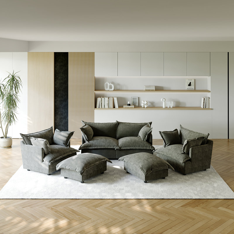 6 Seater Sectional, Grey Chenille
