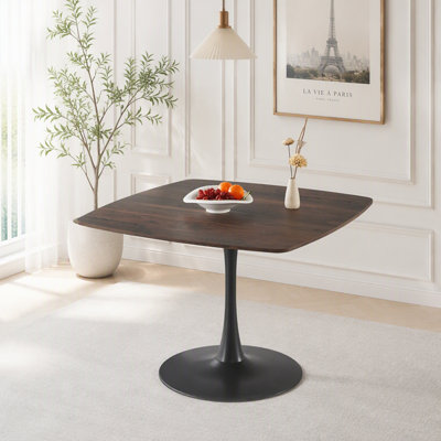 Table de salle à manger de 42 pouces pour 4 à 6 personnes, table tulipe de style Mid-Century moderne avec base en métal robuste, plateau de table en MDF brun noyer, table de cuisine et petit-déjeuner pour les petits espaces, les appartements et les salles à manger
