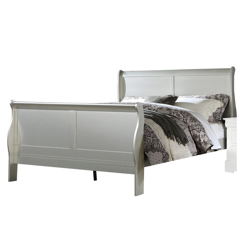 Dubin Low Profile Sleigh Standard Bed,bed frame,platform bed Clearance between Floor & Rail: 10", Platinum, Queen