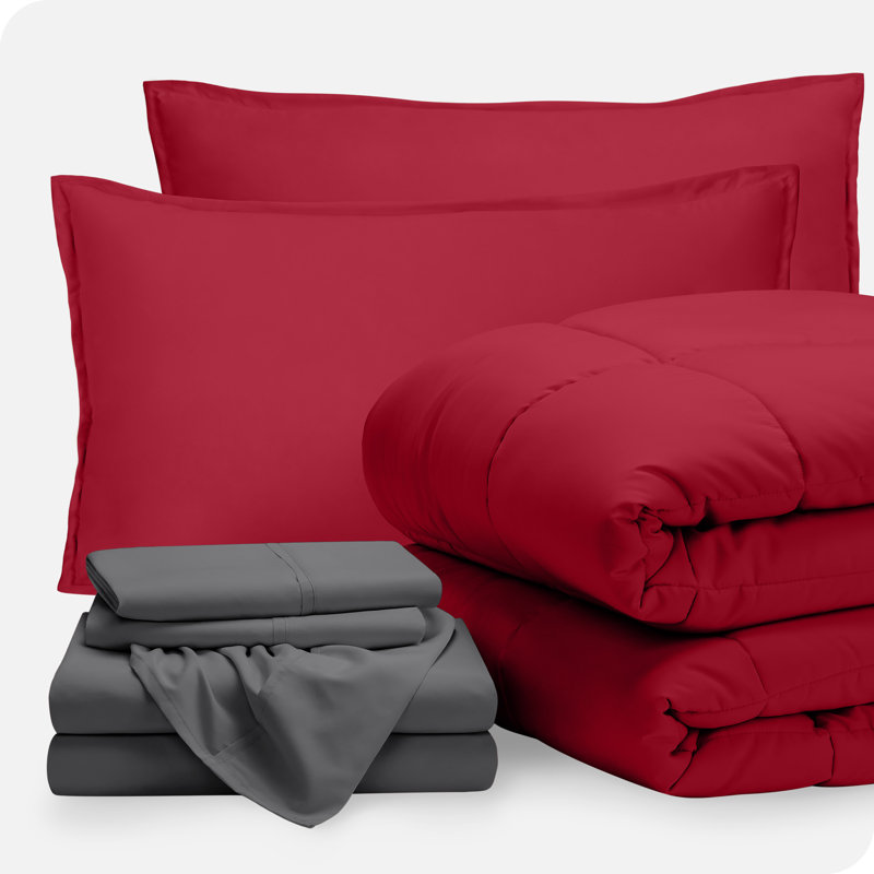 Ensemble de lit dans un sac, Rouge / gris, Édredon double / grand + taies d'oreiller
