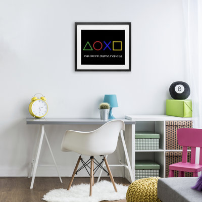 Neon Gaming Symbols & Words Framed Print Under Glass, design by Christine Simpson Art