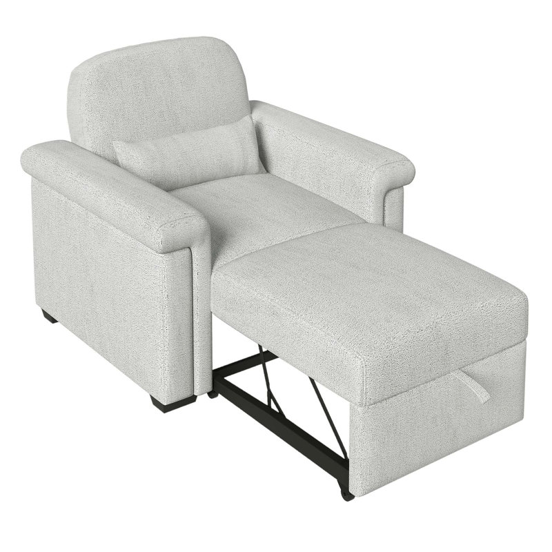 Versatile Convertible Sleeper Chair Sofa Bed with Adjustable Backrest and Pillow, Beige Fabric