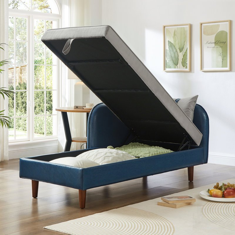 Canapé de rangement 65 po en polyuréthane et velours, Bleu/Gris