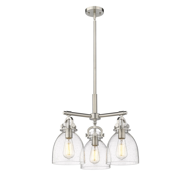 Luminaire suspendu sur tige 7 lumières Sloatsburg, Bullé, Nickel satiné