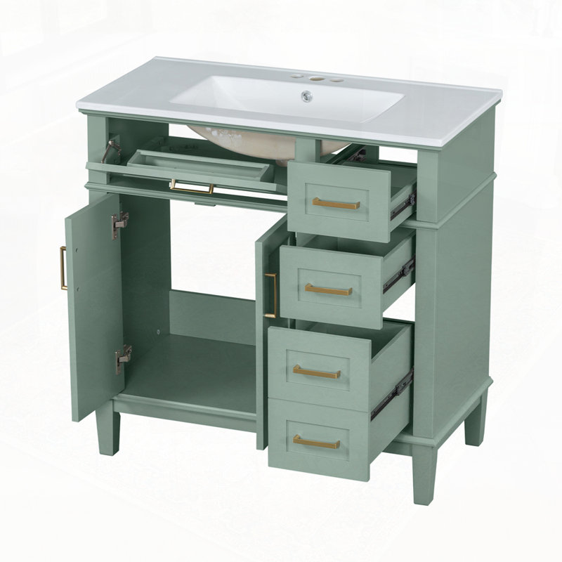 Meuble-lavabo de salle de bain avec lavabo, Vert