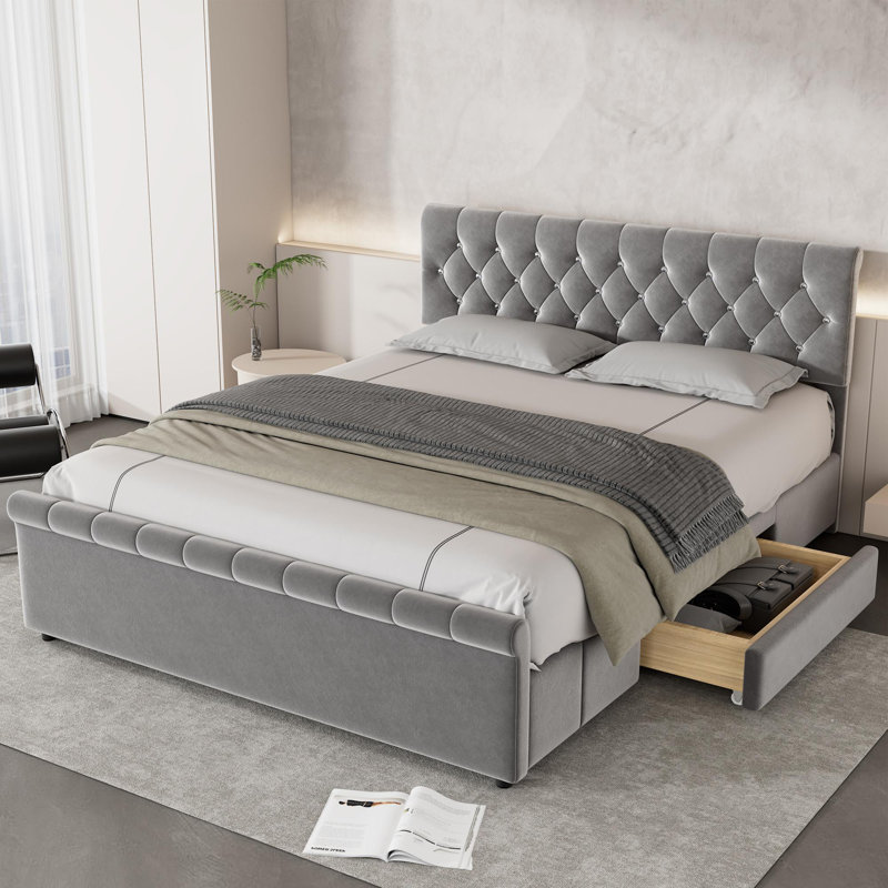 Farquhar Upholstered Storage Bed, European Double (140 x 200cm), Grey