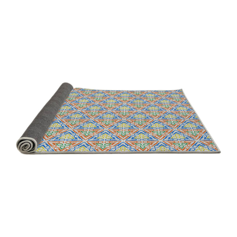 Tapis orange/bleu à motifs, Rond 5 pi
