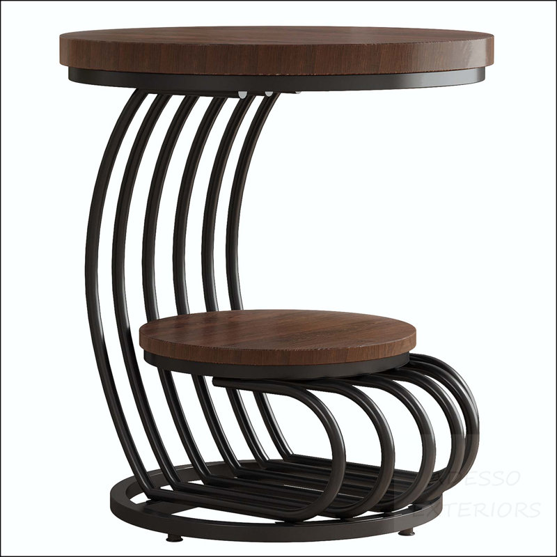 Table d'appoint ronde à 2 niveaux en faux marbre avec cadre doré