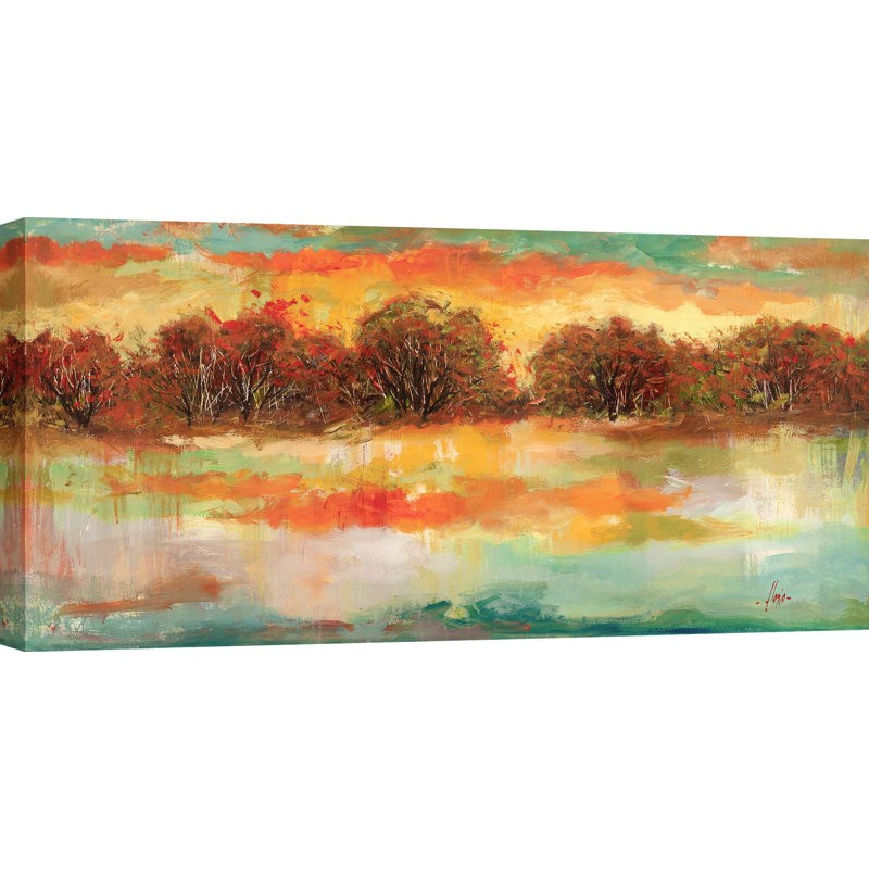 Landscape Of A Sunset On The Lake 1 Piece Wrapped Canvas Wall Art, 60 cm H x 120 cm W