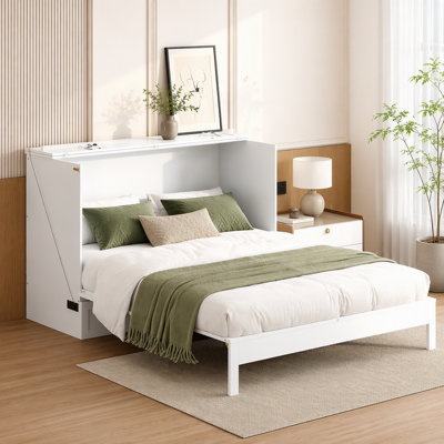 Lit escamotable double avec grands tiroirs, blanc
