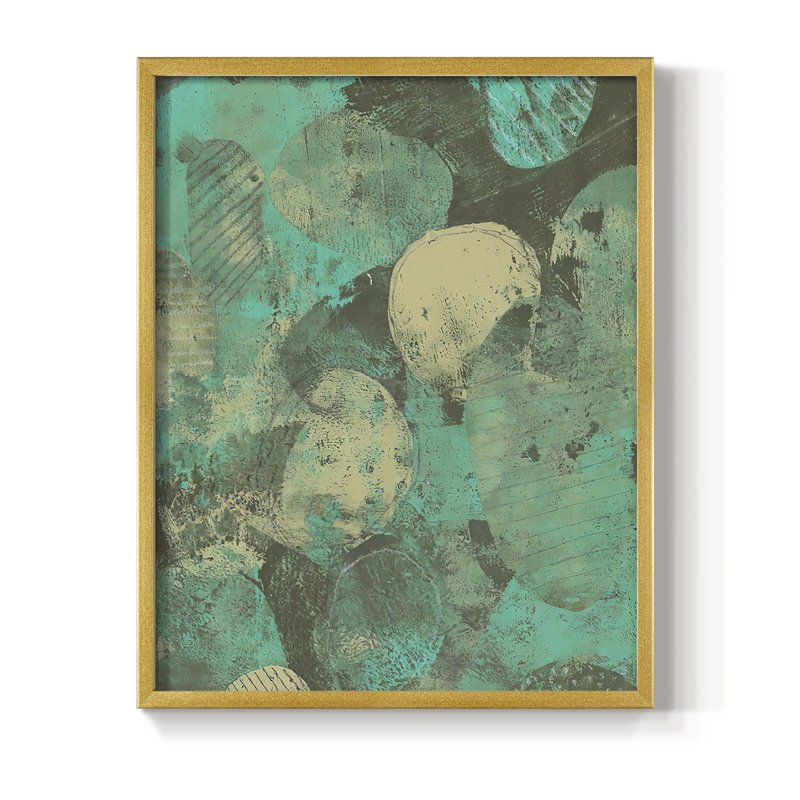 Minty Green Orbs II Framed Print - Solid Wood, 15" H x 12" W, Gold
