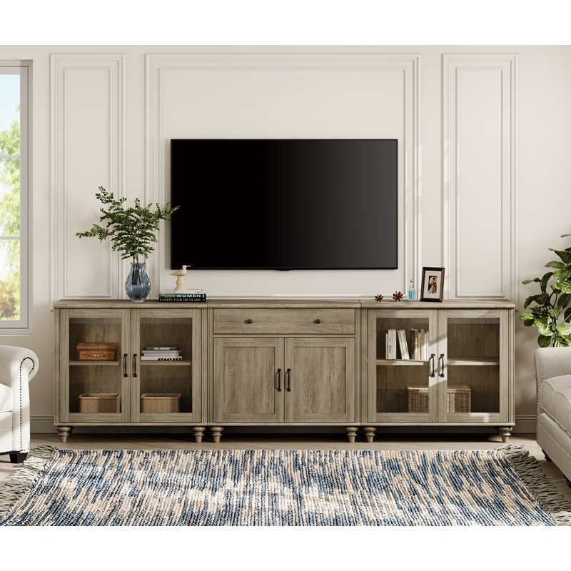TV Stand For 100 Inch TV, 3-In-1 TV Console Table For 75/80/85/90 Inch TV, Entertainment Center With 6 Doors And A Drawer, Kitchen Sideboard Buffet Cabinet For Dining Room, Wash Gray
