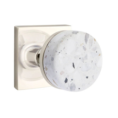 Mortaise intérieure Emtek Select Passage avec rosette carrée et tige conique, bouton terrazzo clair (LH)
