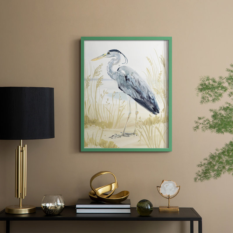Heron on the Coast II, reproduction encadrée - bois massif, H 21 po x l 17 po, Vert