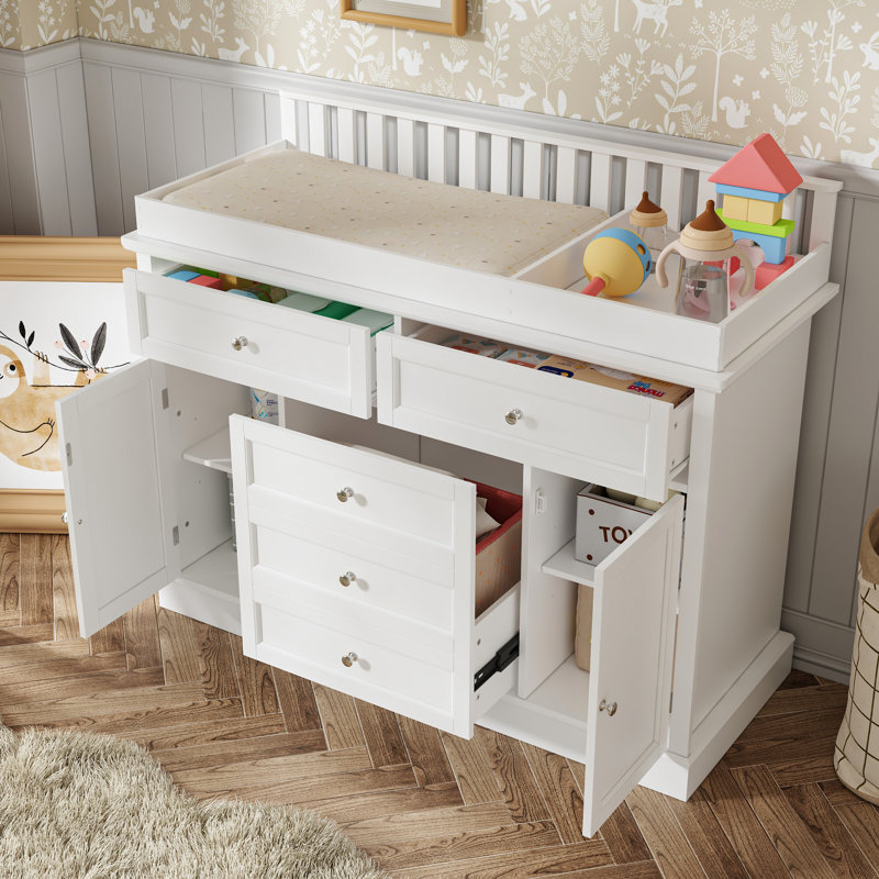 Commode à langer moderne avec rangement solide, Blanc