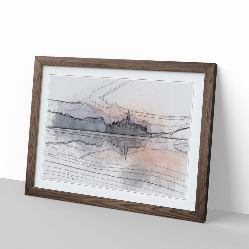 Wintertime at Lake Bled in Slovenia in Abstract - Picture Frame Graphic Art Print, 40cm H x 60cm W x 2cm D, Walnut