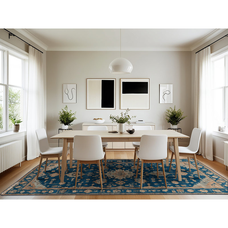 Tapis bleu lavé à la machine, Rectangle 7 pi x 10 pi