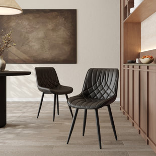 Haufchox Dining Chair Set Modern Comfort Thick Upholstered Kitchen Chair Without Armrests Pu Leather Stylish Dining Chair With Metal Legs Suitable For Kitchen, Living Room (Set of 2)