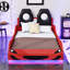 Lit plateforme en bois pour voiture de course avec éclairage à DEL et dossier rembourré confortable pour une expérience de sommeil élégante et confortable
