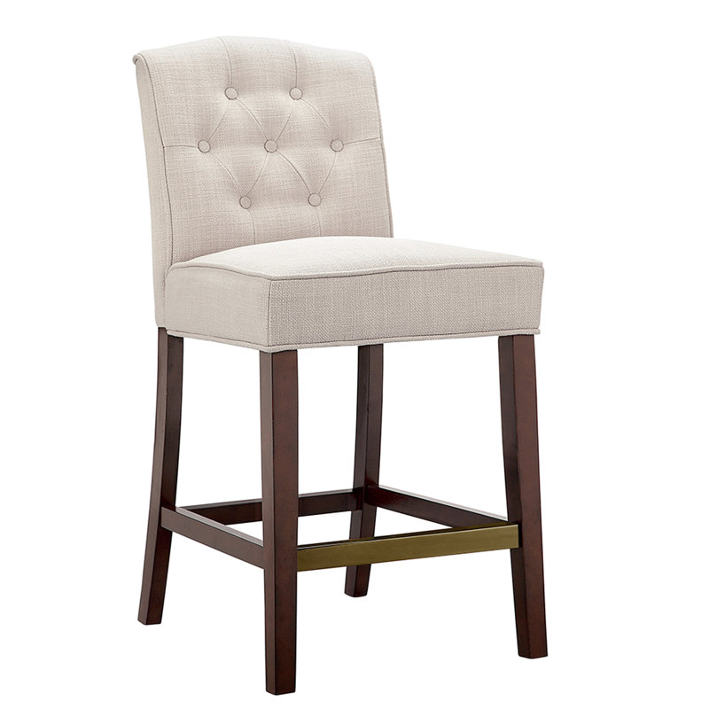 Counter Chair - 26", Tan Upholstery, Wood Legs, Button Back, Bronze Kick Plate, Assembly Kit 26" Stool Finish, Tools