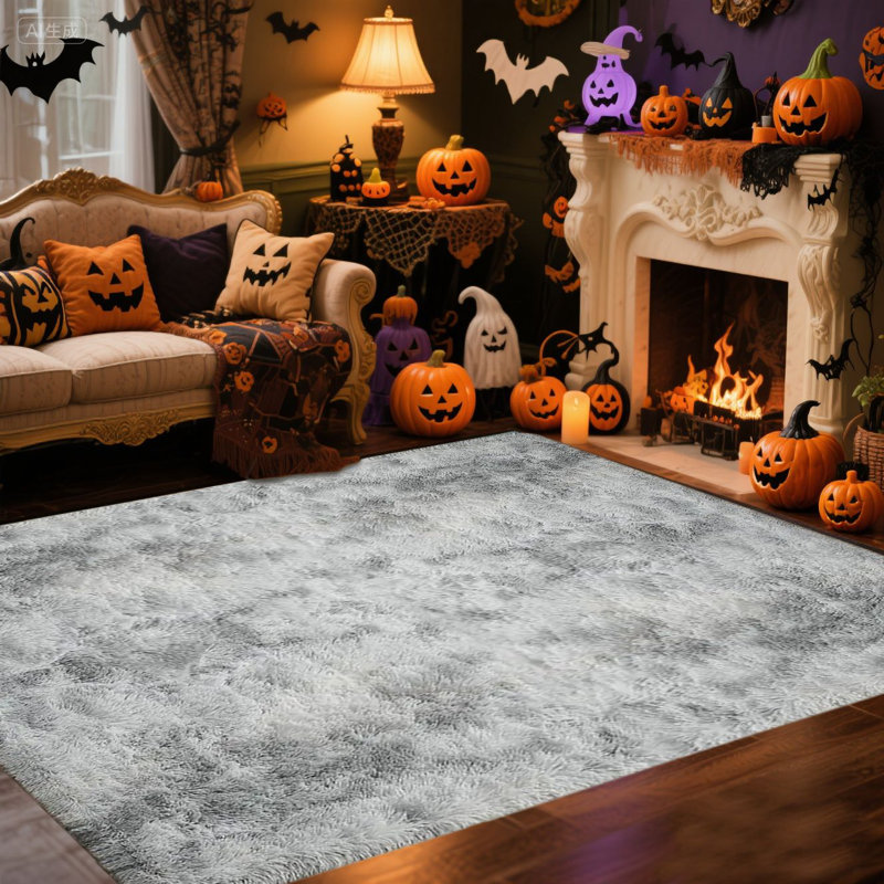 Soft Shaggy Area Rug, Multiple Sizes Grey Fluffy Carpet for Living Room Bedroom, Plush Fuzzy Rugs for Home Decor, Halloween Christmas Seasonal & Daily Use, Non-Slip Cozy Floor Mat