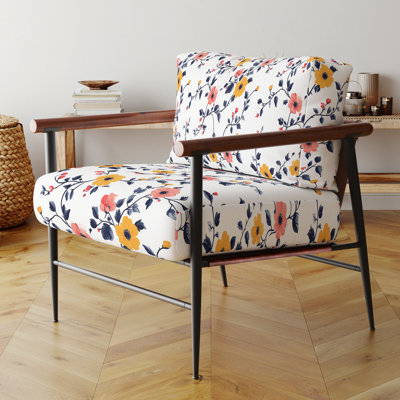Chaise rembourrée Country Farmhouse - rose et cerisier jaune avec accoudoirs rose