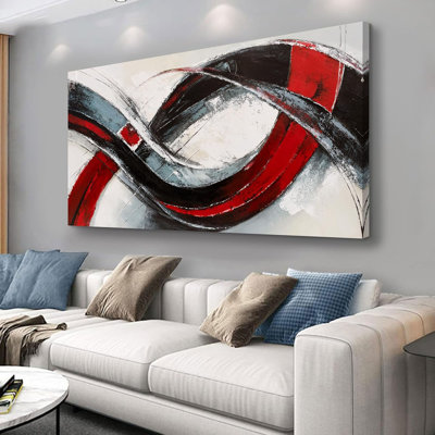 Toile abstraite, art mural pour le salon, encadrée, décoration murale pour bureau de chambre à coucher, peintures noires et rouges, images murales, esthétique moderne, décoration intérieure, 20 x 40 po