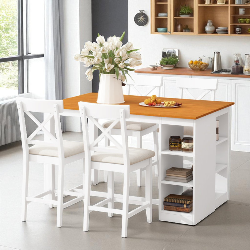 Ensemble salle à manger cinq pièces à hauteur de comptoir, Naturel, Beige / Blanc