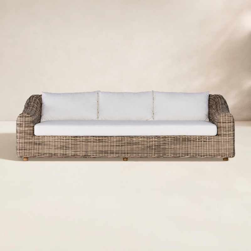 Azlynne 106'' Wide Patio Sofa with Cushions, Brown