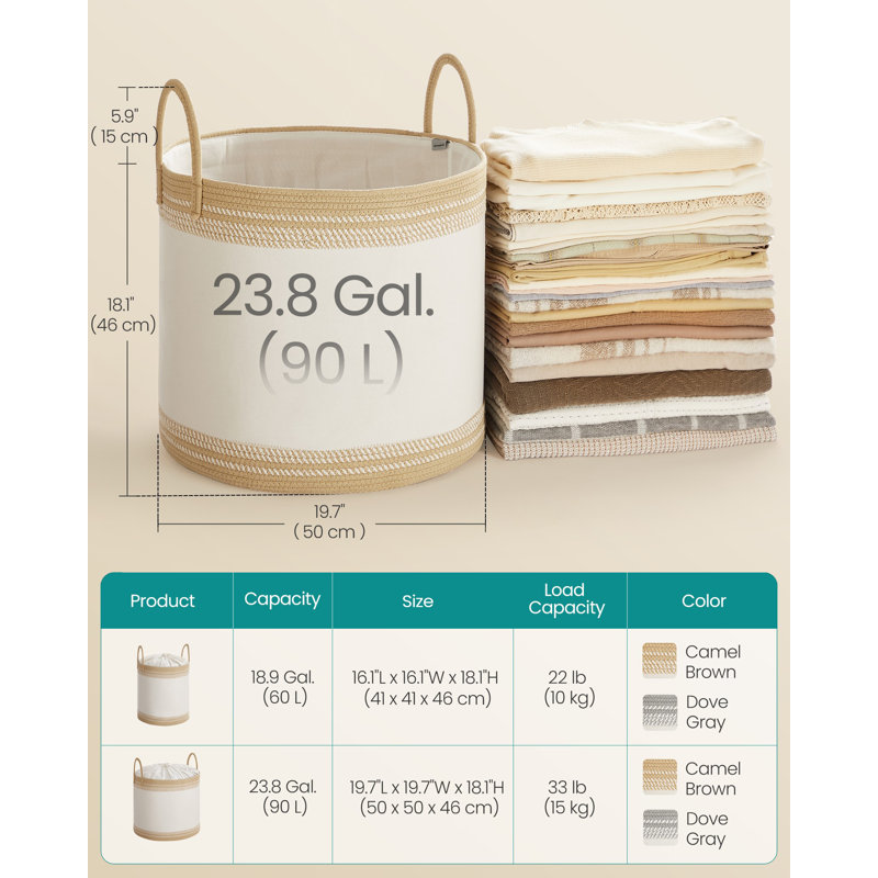 Laundry Bag With Lid, 18.1" H x 19.7" W x 19.7" D, Brown