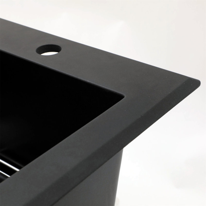 Quartz Kitchen Sink - 33X22" Black Granite Composite Drop In Kitchen Sink