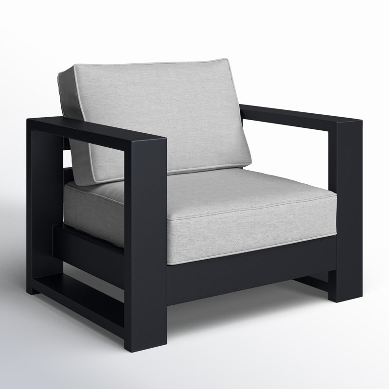 Hoyt 37.40” Outdoor Aluminum Armchair, Slate Black, Light Gray