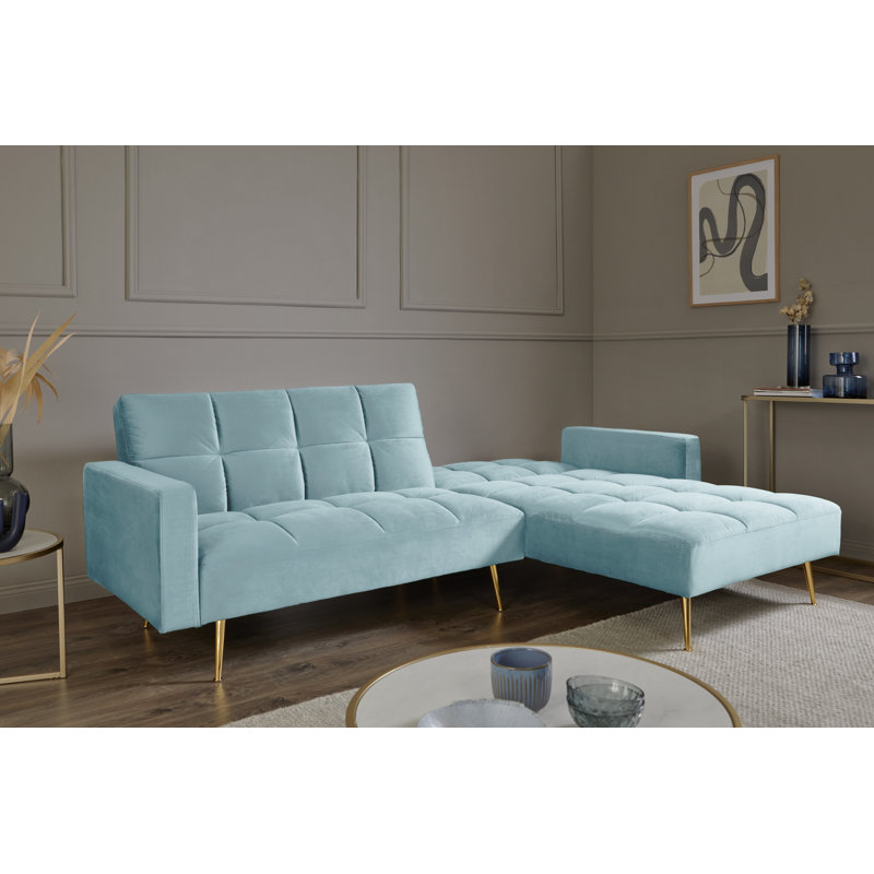 Shiflet Upholstered Corner Sofa, Light Blue Velvet