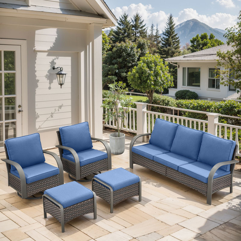 Ensemble de meubles d'extérieur en osier Wyland résistant aux intempéries, parfait pour les patios et les jardins, Bleu