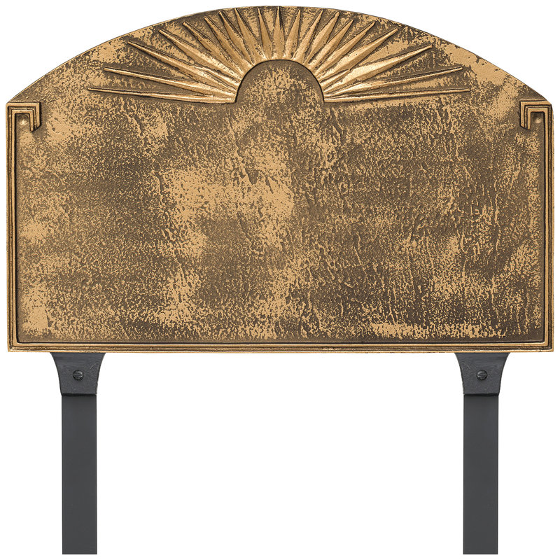 Plaque d’adresse pour gazon à 2 lignes à polygramme de soleil, Bronze vieilli / doré, Oui