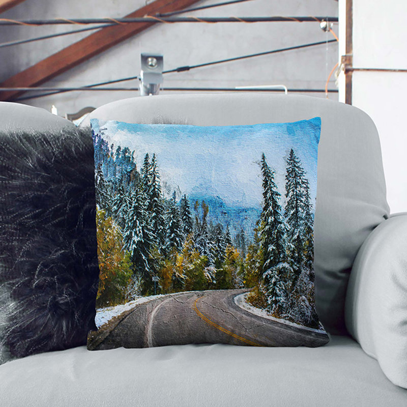 Winter Forest Road Cushion with Filling, 40cm H x 40cm W x 15cm D
