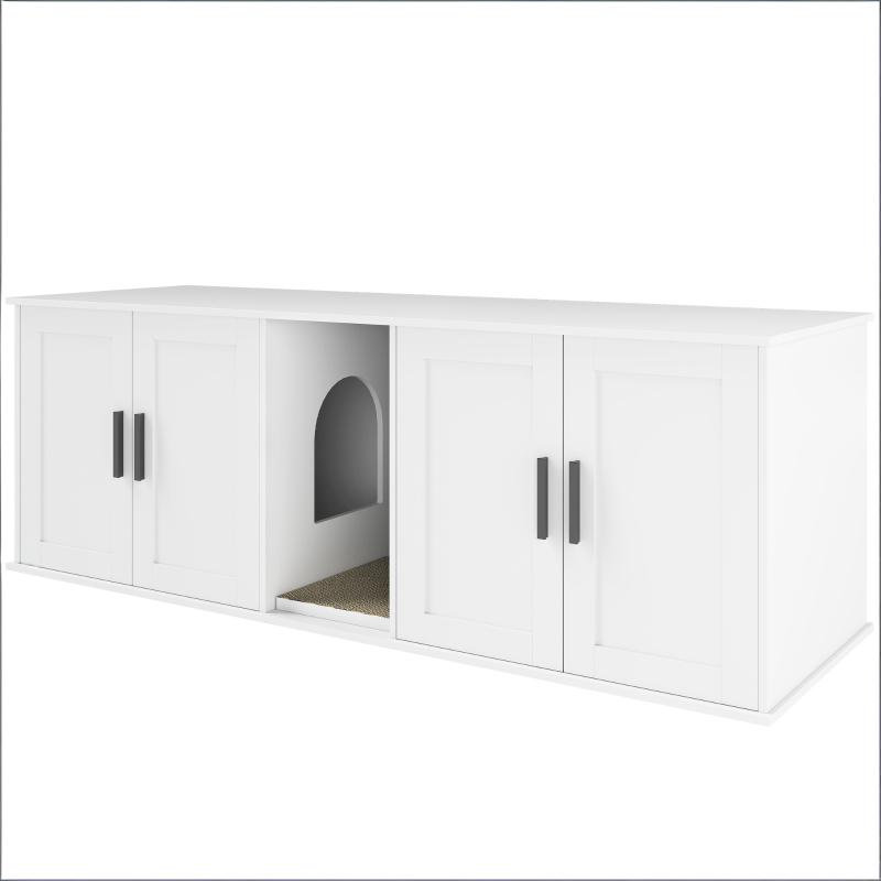 Enceinte de lit double 57 po pour chat blanc 57 po avec lit à griffes