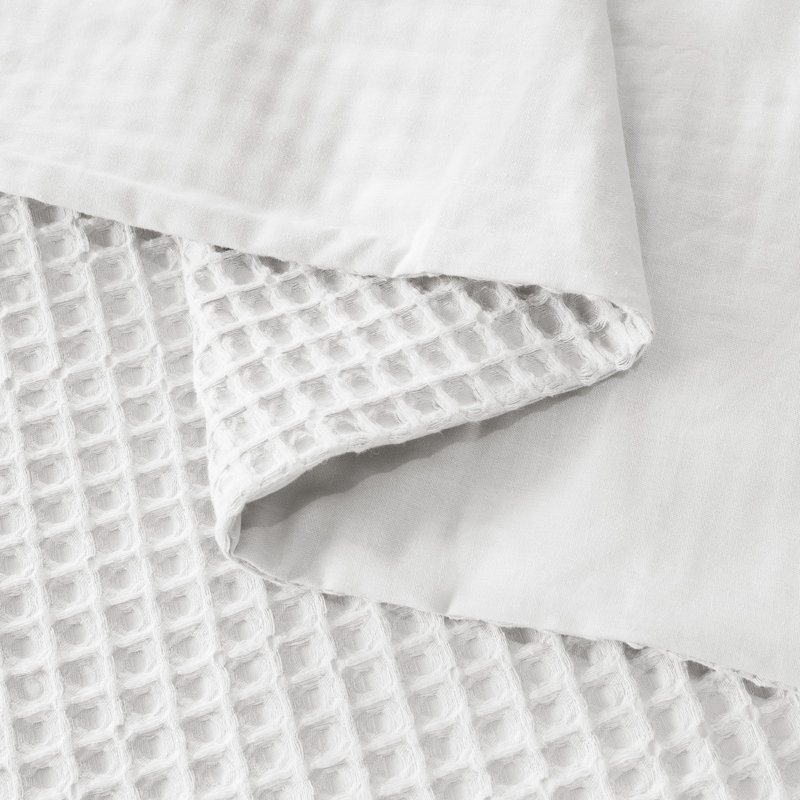 Ensemble de housse de couette 100% coton tissé gaufré,  Housse de couette pour très grand lit + taie dé, Blanc