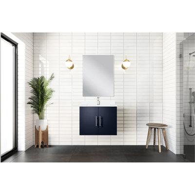 Meuble-lavabo de salle de bain bleu marine 24 po x 22 po, comptoir en marbre de culture, miroir et robinet L 22 po, comptoir, robinet 18 po, teinté Scratch en vue à long terme