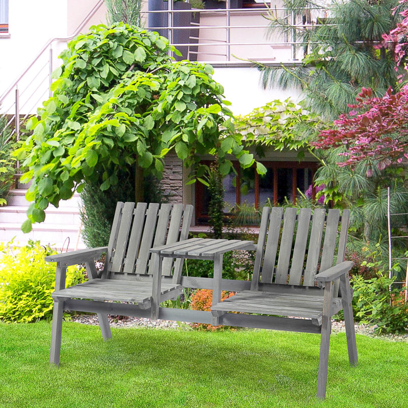 Banc d'extérieur avec table, banc de jardin en bois, gris