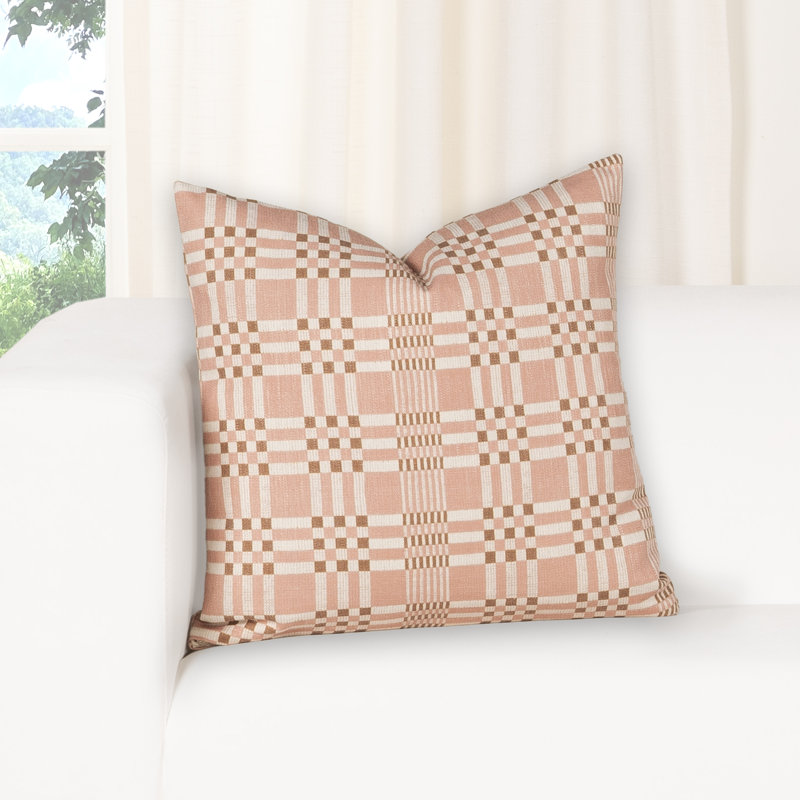 Coussin décoratif à imprimé modulaire, Plumes, Rose, Carré 18 po