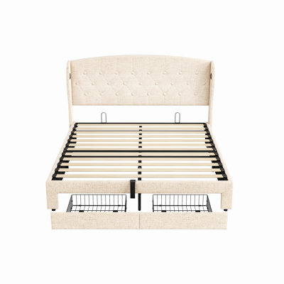 Upholstered Double (4'6) Linen Drawers and Lift Up Storage Ottoman Bed
